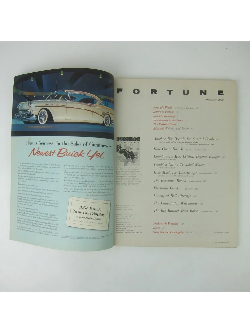 Vintage FORTUNE Magazine December 1956 Buick, Oldsmobile, Chrysler, Reynolds Ads
